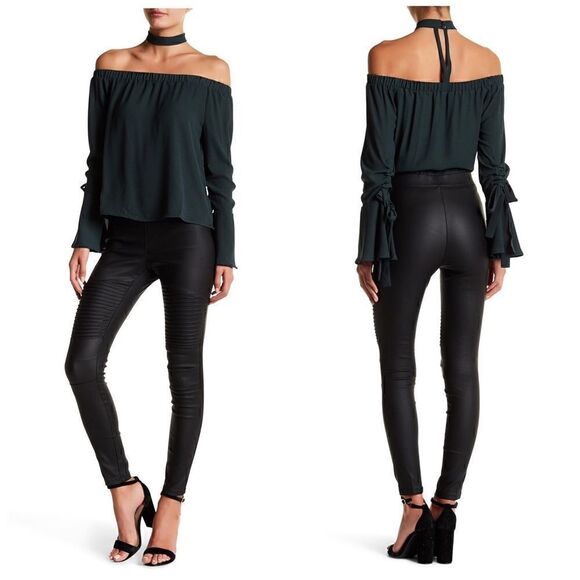 NWT Oober Swank Black Moto Coated High Waisted Leggings Size XS - Picture 1 of 6